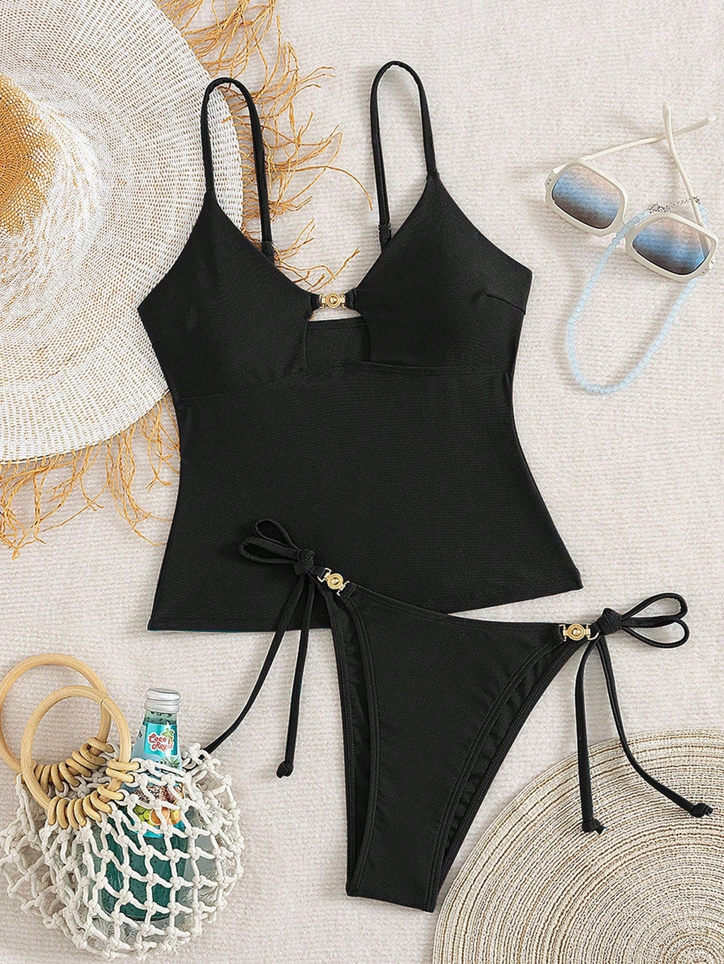 Tankini Vazado com Nó e Amarração Ajustável
