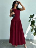 Vestido Maxi de Malha com Gola Redonda e Costas Abertas - La Lecce