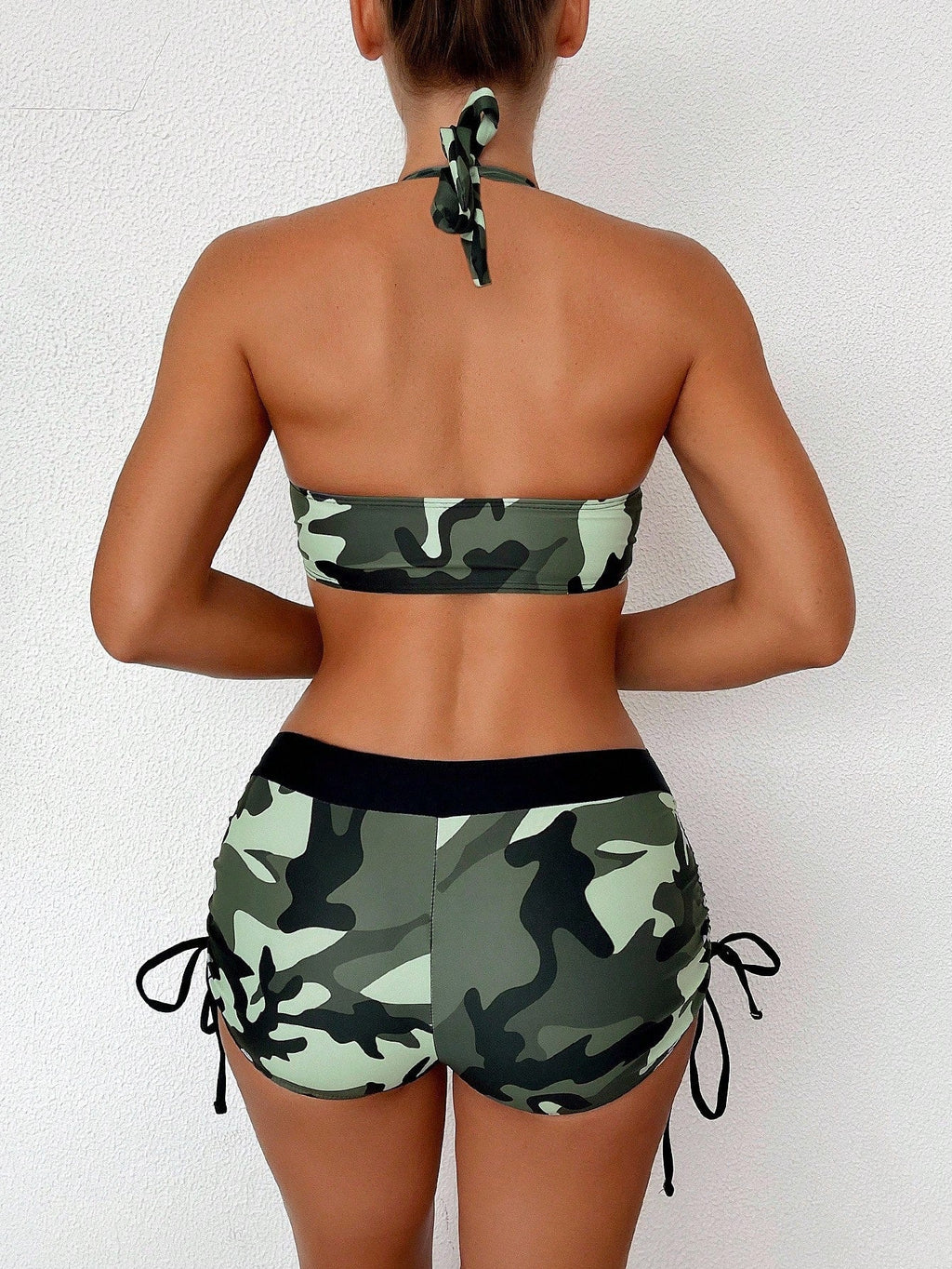 Biquíni Camuflado com Frente-Única e Caleçon