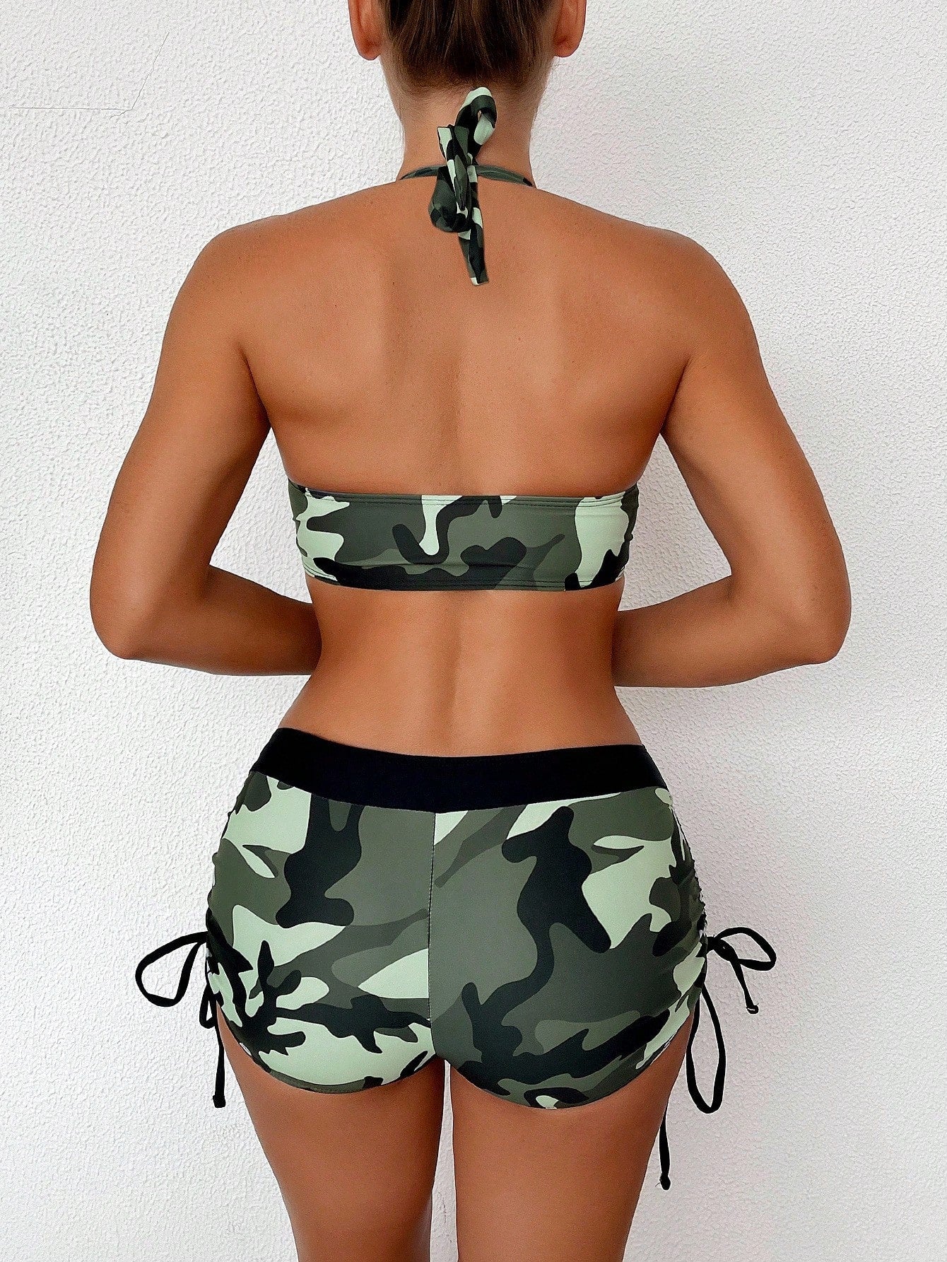 Biquíni Camuflado com Frente-Única e Caleçon