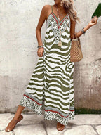 Vestido Longo Estampa de Onça com Alças Finas - La Lecce