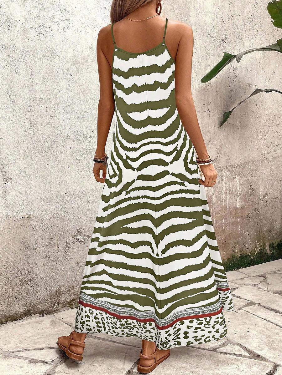 Vestido Longo Estampa de Onça com Alças Finas - La Lecce