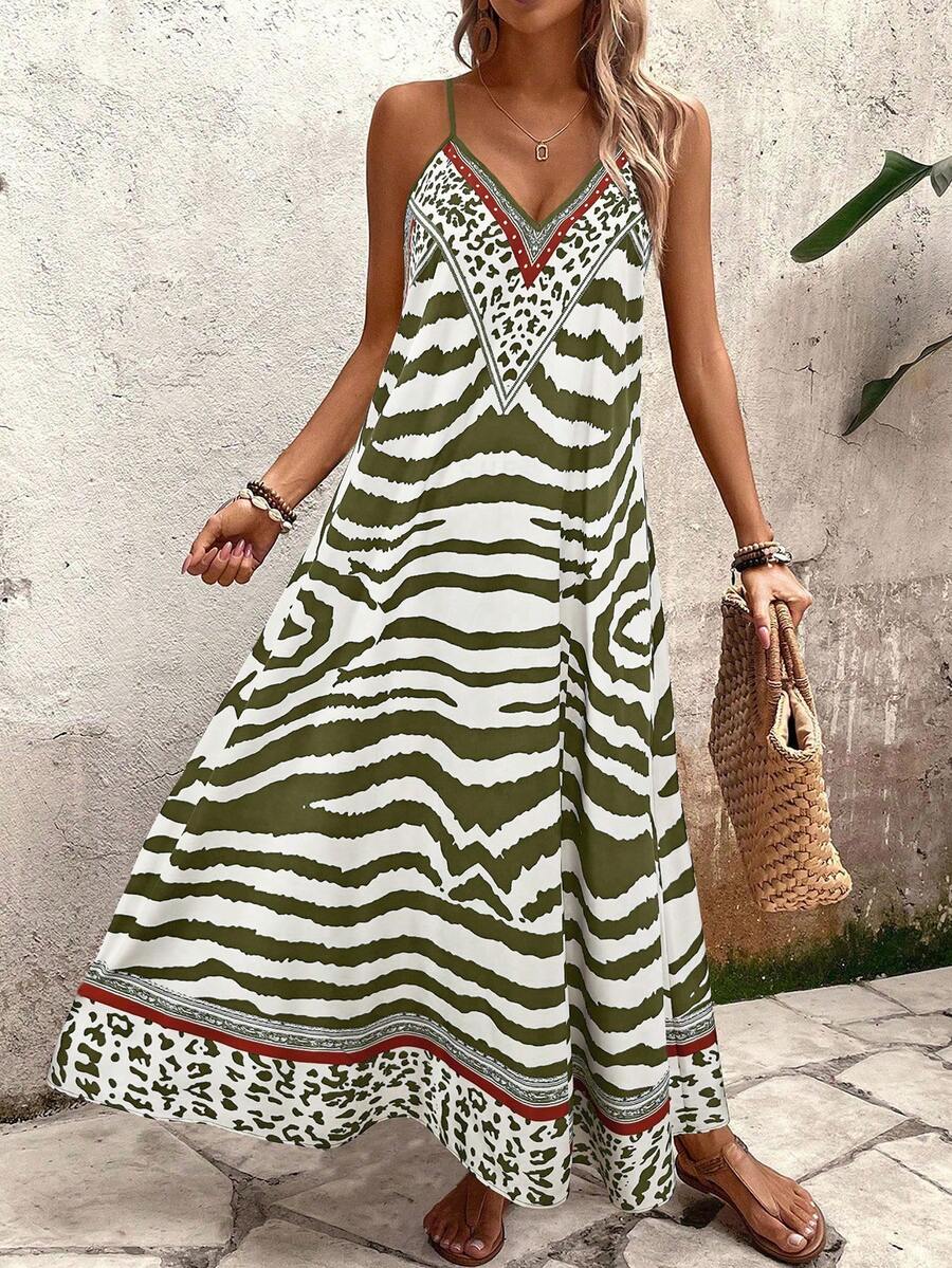Vestido Longo Estampa de Onça com Alças Finas - La Lecce