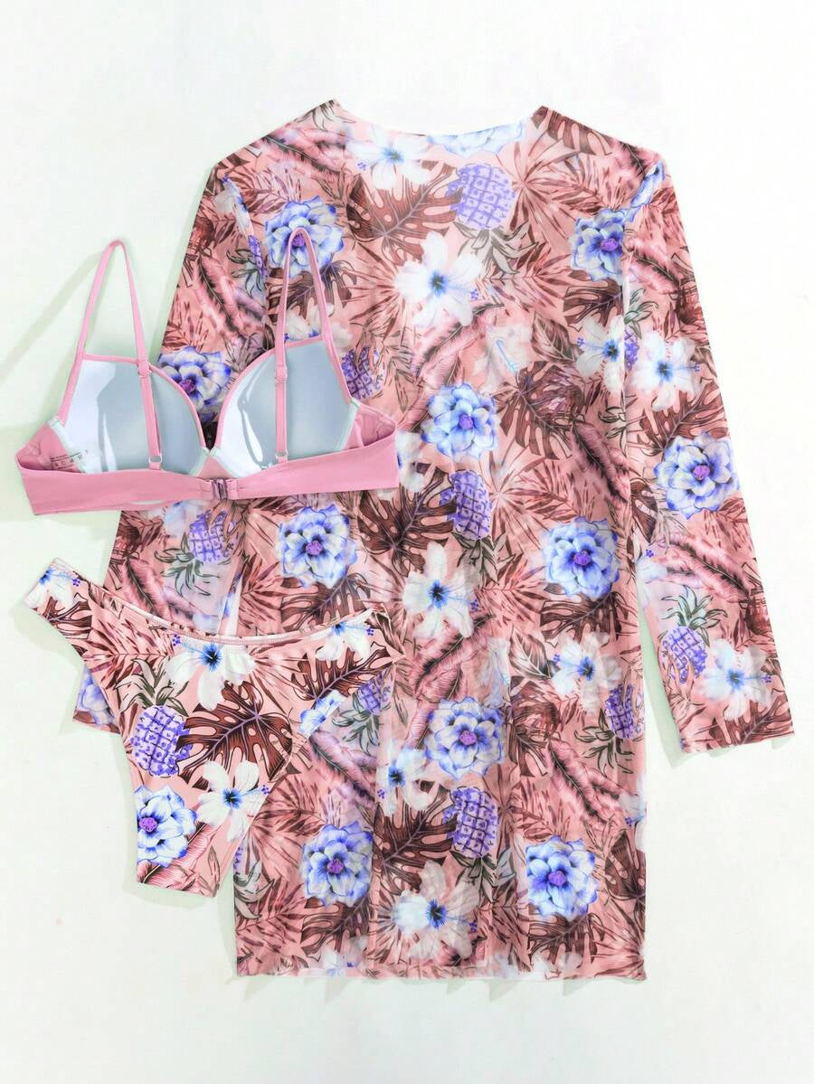 Conjunto Praia Flora Paradise 3 Peças