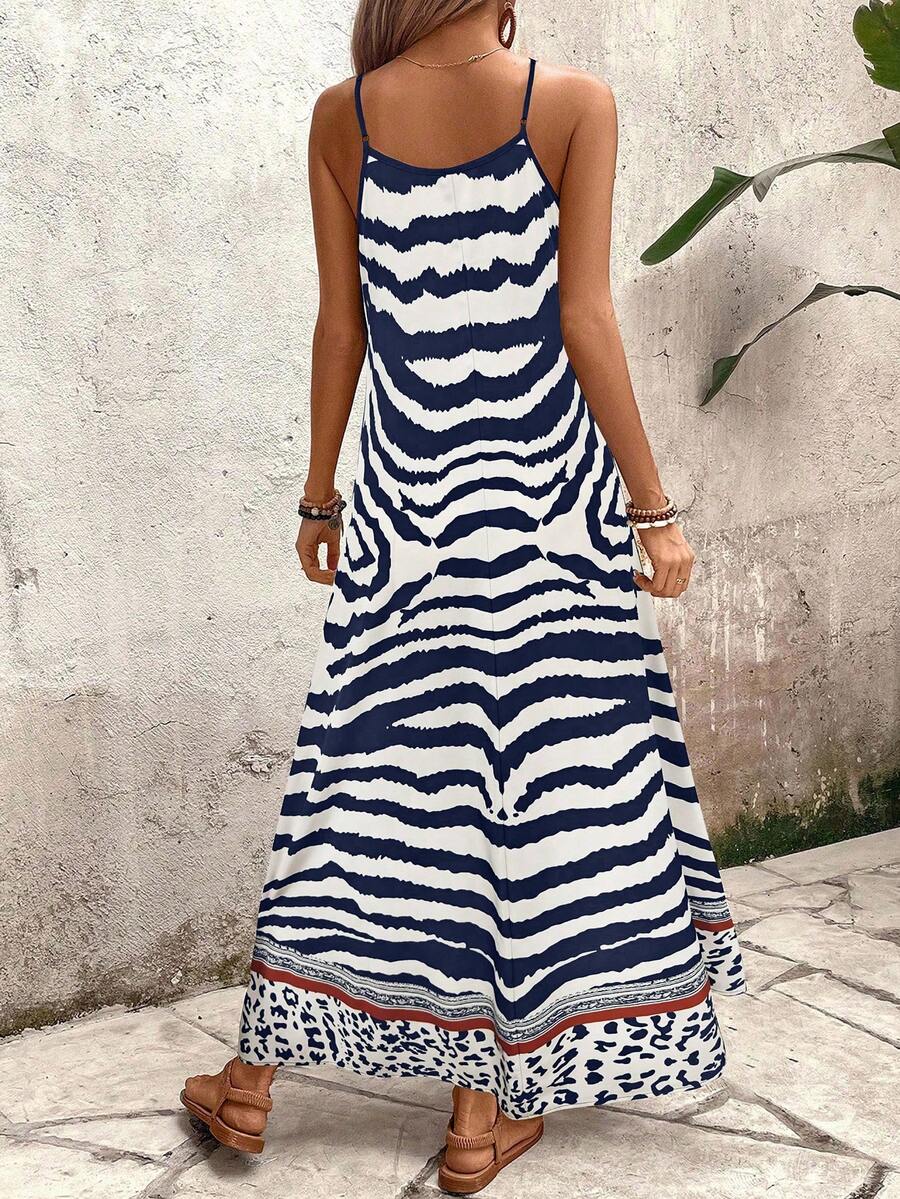 Vestido Longo Estampa de Onça com Alças Finas - La Lecce