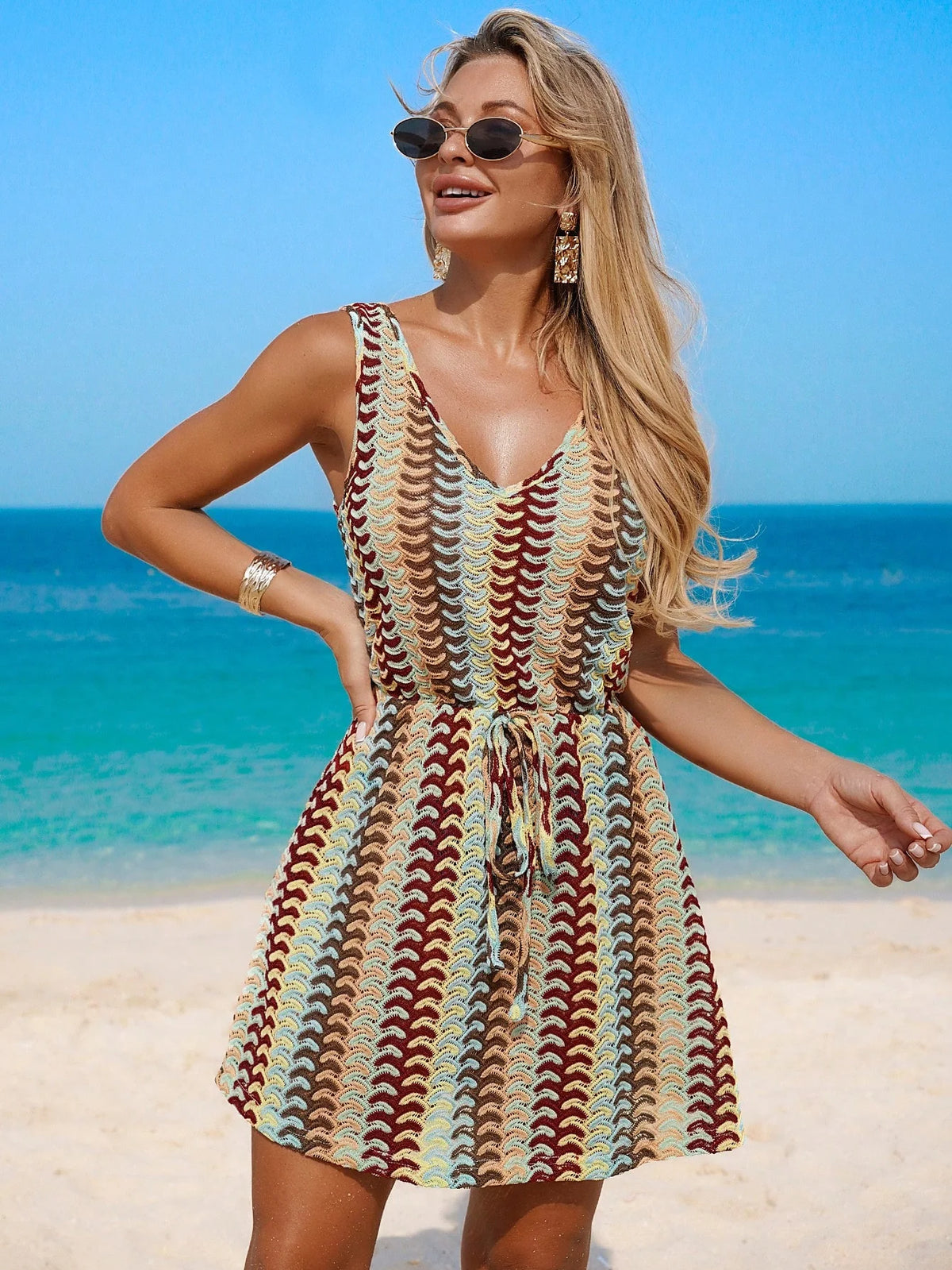 Saída de Praia Vestido Longo com Cinto Bordado