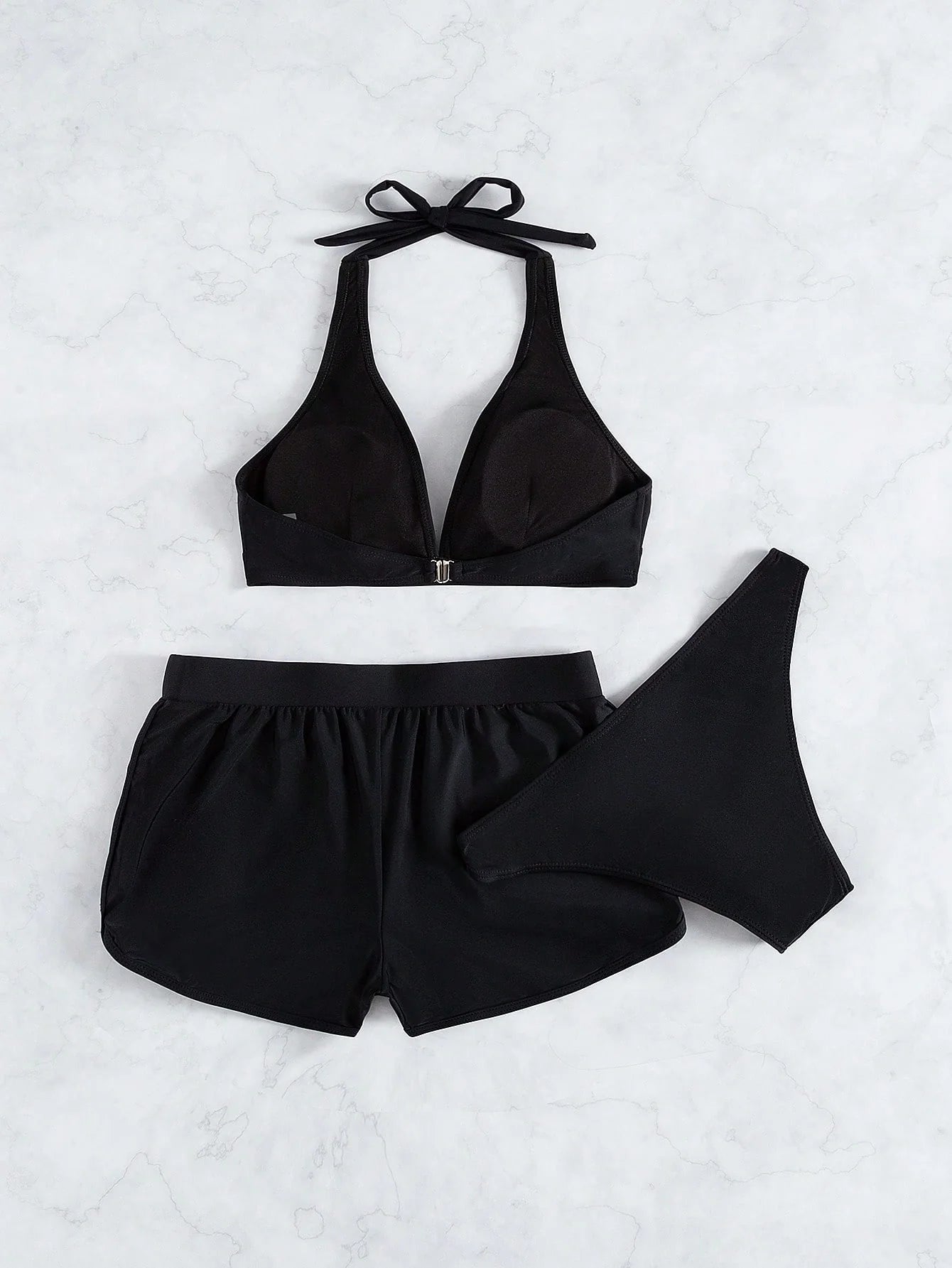 Conjunto de Biquíni Frente-Única com Tie Back e Caleçon 3 Peças