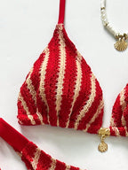 Conjunto de Biquíni Triangular com Top Longo 3 Peças