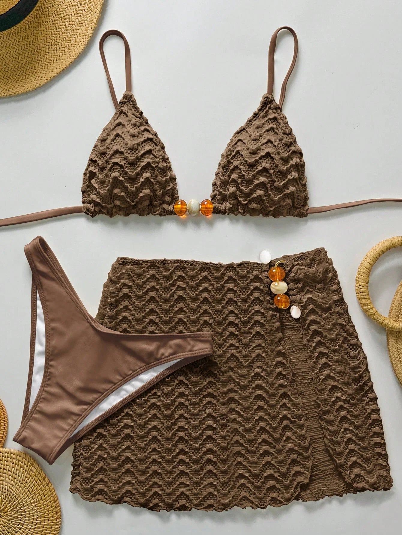 Conjunto de Biquíni 3 Peças Texturizado com Saia
