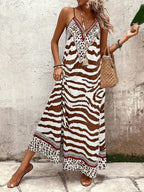 Vestido Longo Estampa de Onça com Alças Finas
