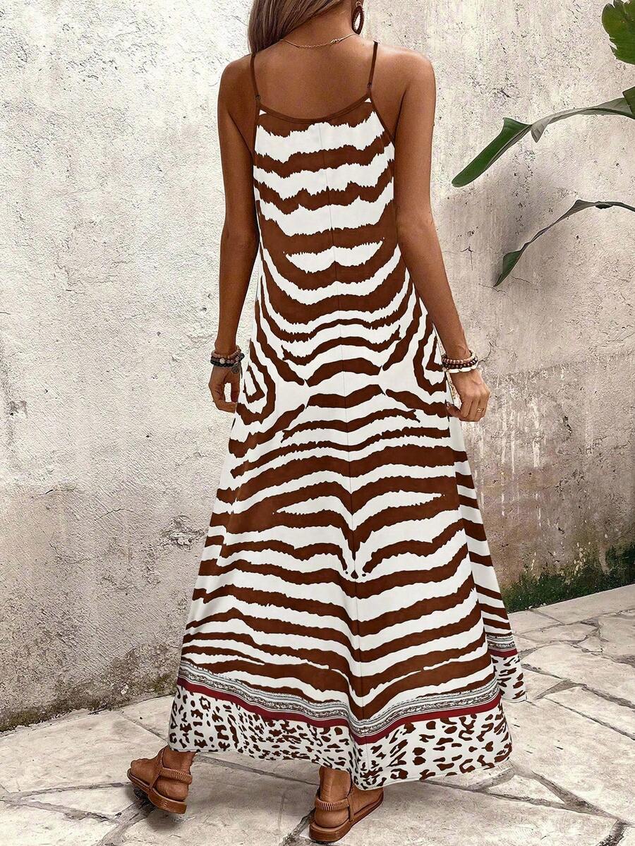 Vestido Longo Estampa de Onça com Alças Finas