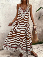 Vestido Longo Estampa de Onça com Alças Finas