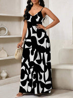 Vestido Maxi de Alças com Estampa Geométrica e Bolsos - La Lecce
