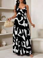 Vestido Maxi de Alças com Estampa Geométrica e Bolsos - La Lecce