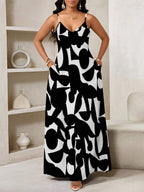 Vestido Maxi de Alças com Estampa Geométrica e Bolsos - La Lecce
