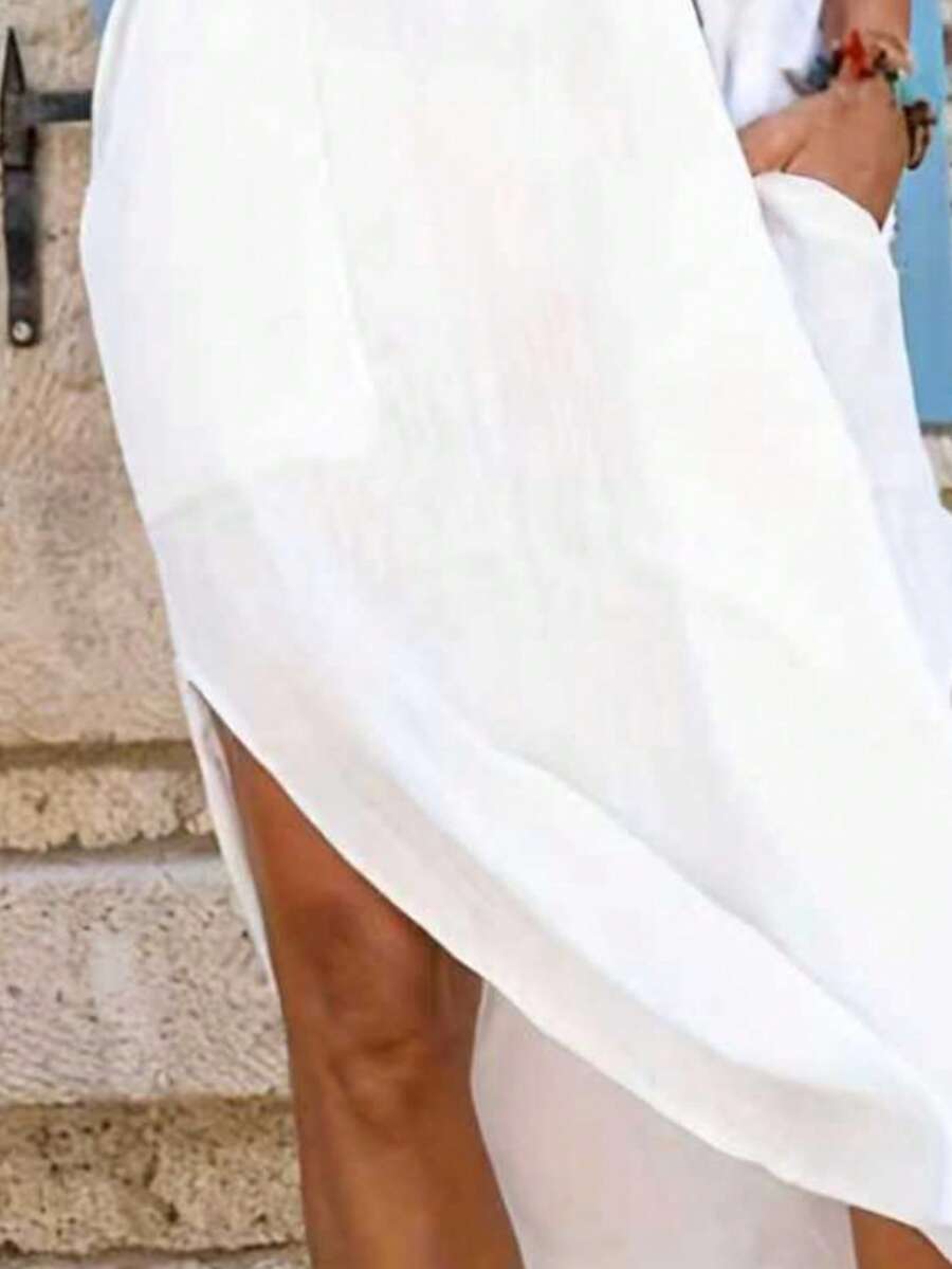 Saída de Praia Camisa Longa com Bolsos e Botões