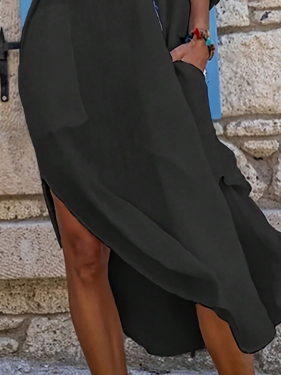 Saída de Praia Camisa Longa com Bolsos e Botões