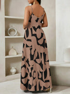 Vestido Maxi de Alças com Estampa Geométrica e Bolsos - La Lecce