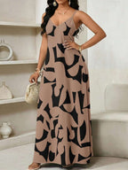 Vestido Maxi de Alças com Estampa Geométrica e Bolsos - La Lecce