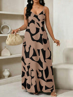 Vestido Maxi de Alças com Estampa Geométrica e Bolsos - La Lecce