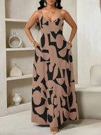 Vestido Maxi de Alças com Estampa Geométrica e Bolsos - La Lecce