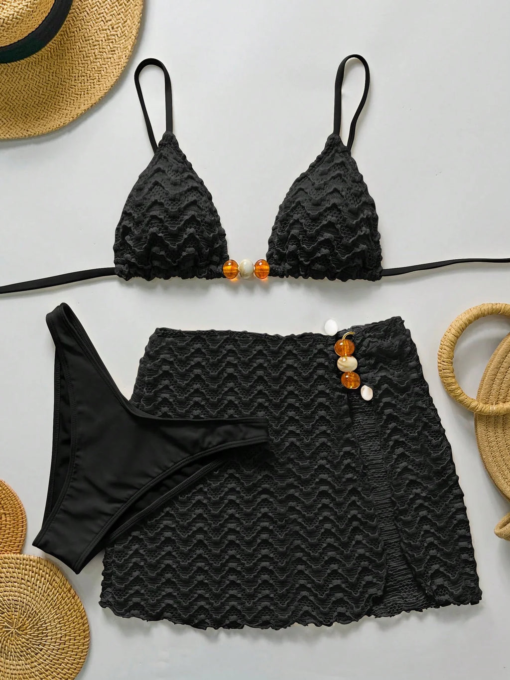 Conjunto de Biquíni 3 Peças Texturizado com Saia