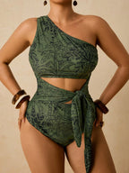 Maiô Plus Size Tropical com Nó Lateral