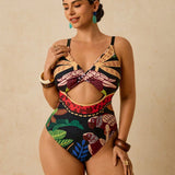 Maiô Plus Size Tropical com Ziguezague