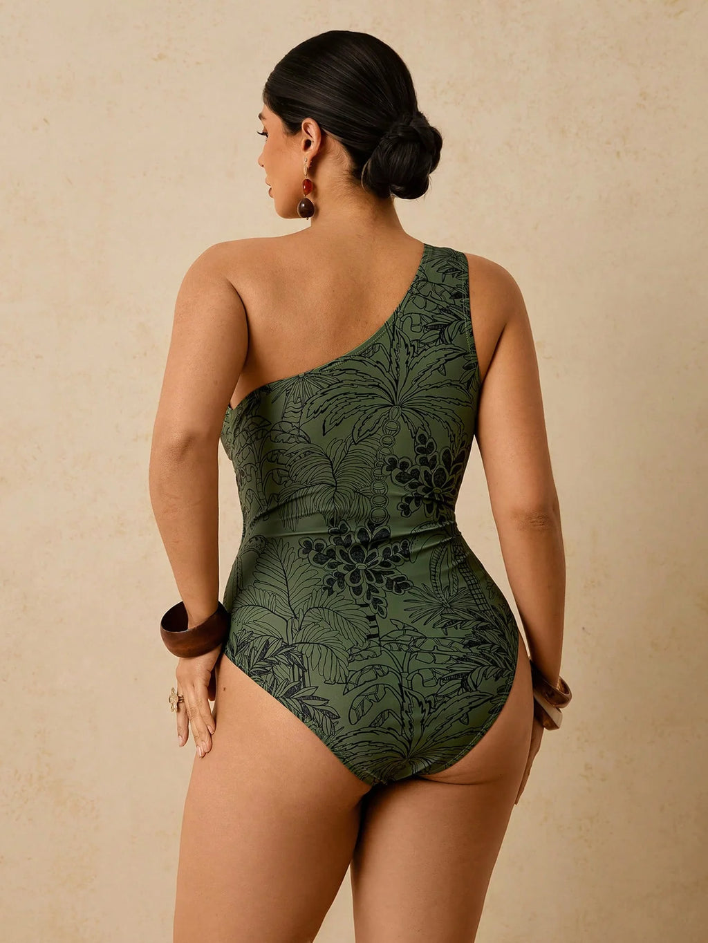 Maiô Plus Size Ombro Único Tropical