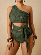 Maiô Plus Size Tropical com Nó Lateral