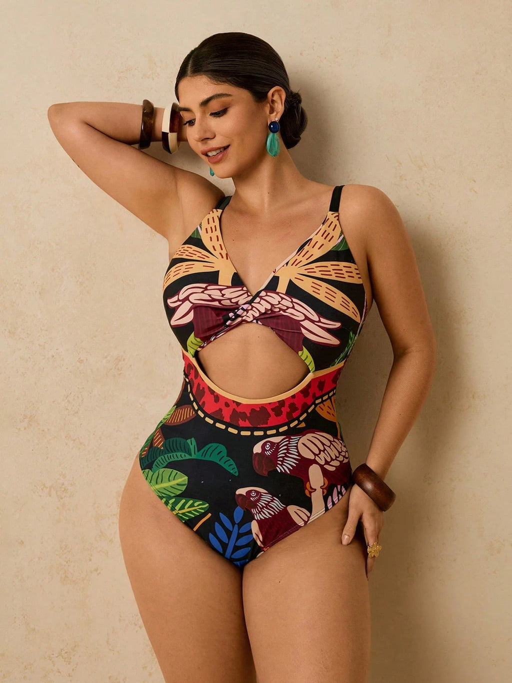 Maiô Plus Size Tropical com Ziguezague