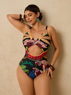 Maiô Plus Size Tropical com Ziguezague