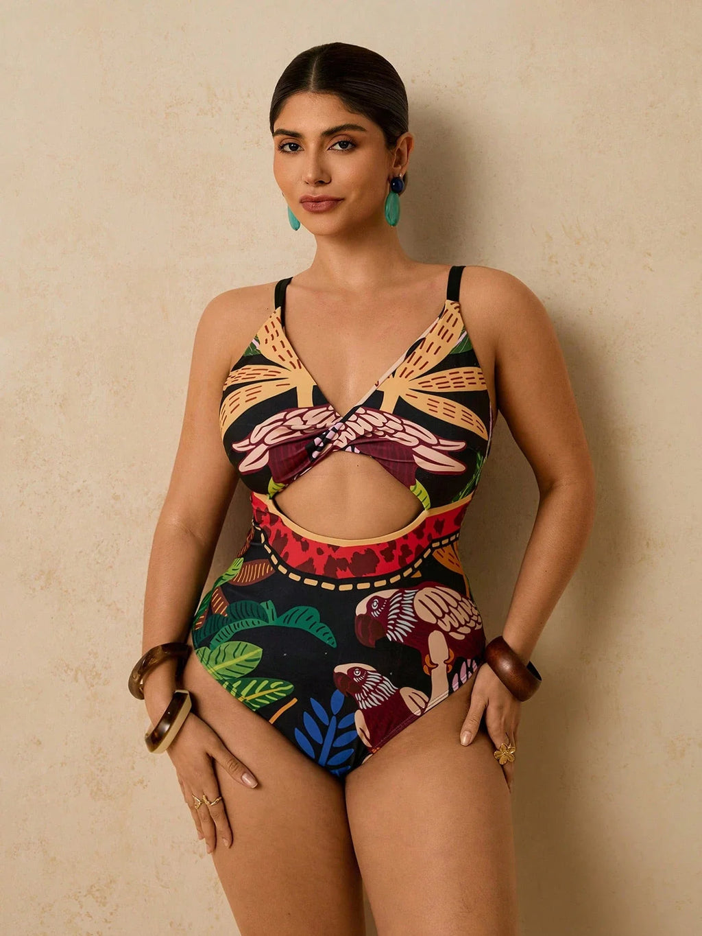 Maiô Plus Size Tropical com Ziguezague