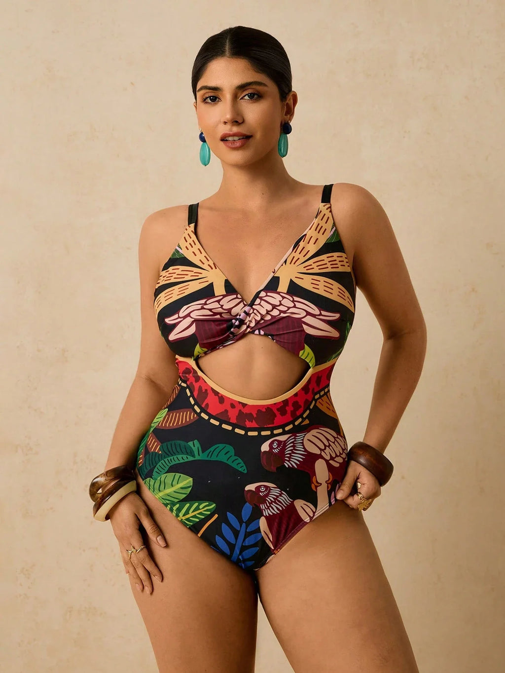 Maiô Plus Size Tropical com Ziguezague