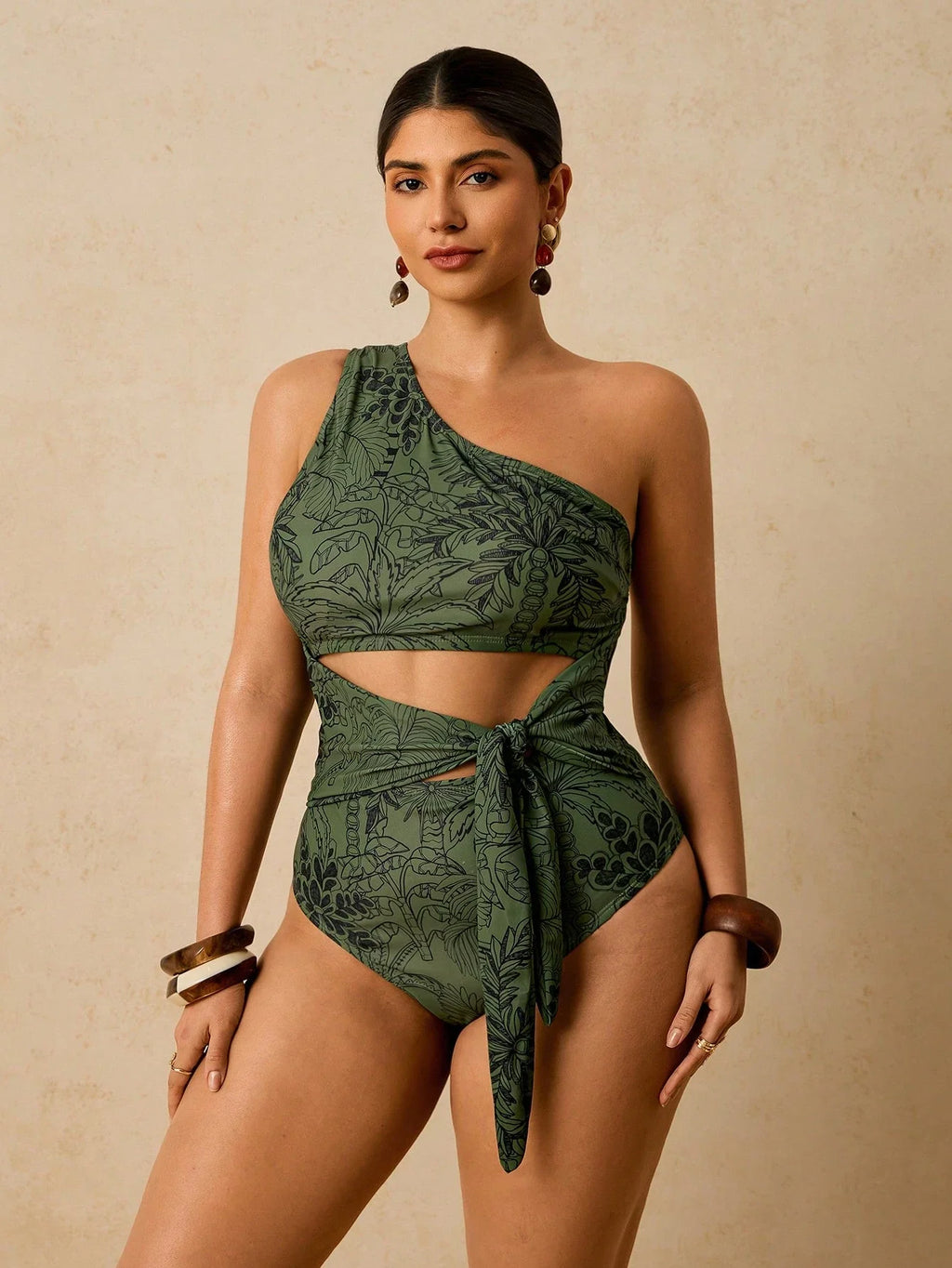 Maiô Plus Size Tropical com Nó Lateral