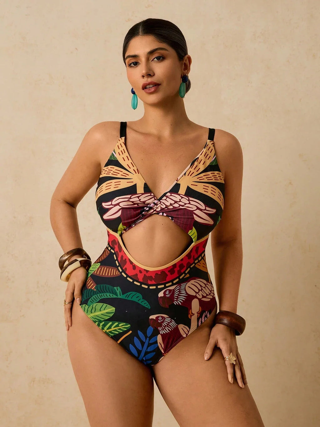 Maiô Plus Size Tropical com Ziguezague