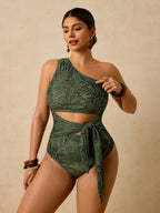 Maiô Plus Size Tropical com Nó Lateral