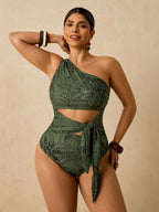 Maiô Plus Size Tropical com Nó Lateral