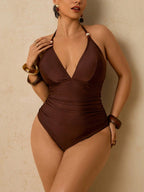 Maiô Plus Size Tropical Tie Back