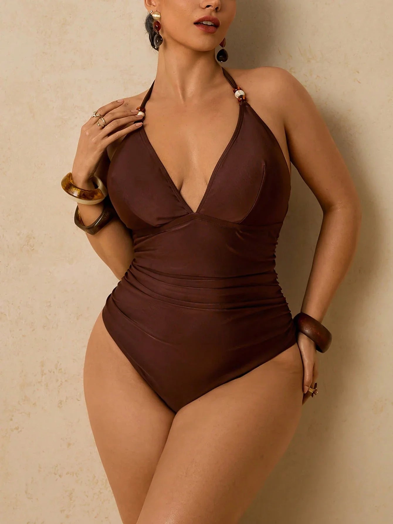 Maiô Plus Size Tropical Tie Back