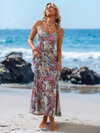 Vestido Longo de Malha com Estampa de Folhas de Coqueiro - La Lecce