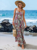 Vestido Longo de Malha com Estampa de Folhas de Coqueiro - La Lecce