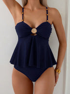 Tankini Enrugado com Babado e Alças Finas