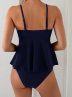 Tankini Enrugado com Babado e Alças Finas