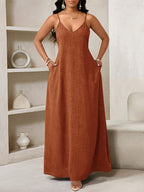 Vestido Maxi de Alças com Estampa Geométrica e Bolsos - La Lecce