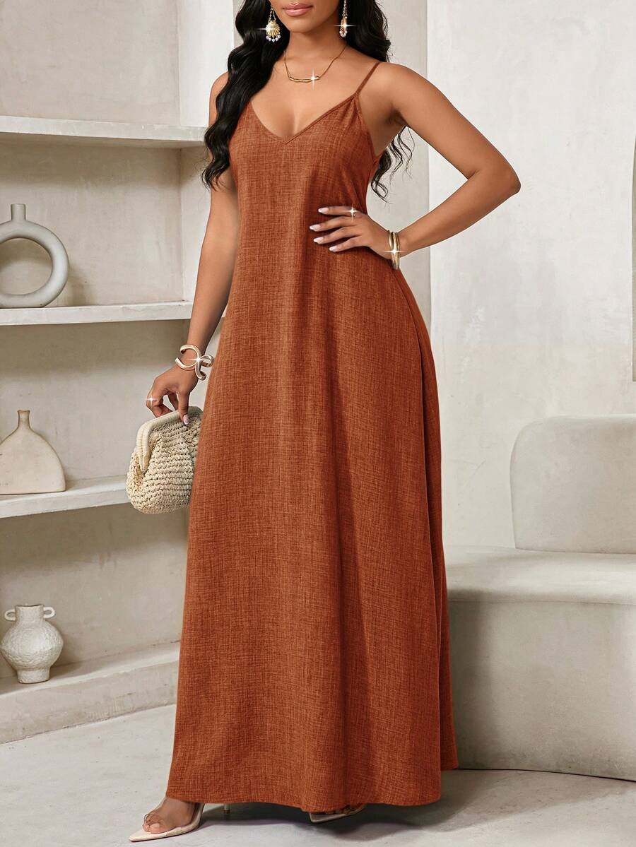 Vestido Maxi de Alças com Estampa Geométrica e Bolsos - La Lecce