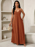 Vestido Maxi de Alças com Estampa Geométrica e Bolsos - La Lecce