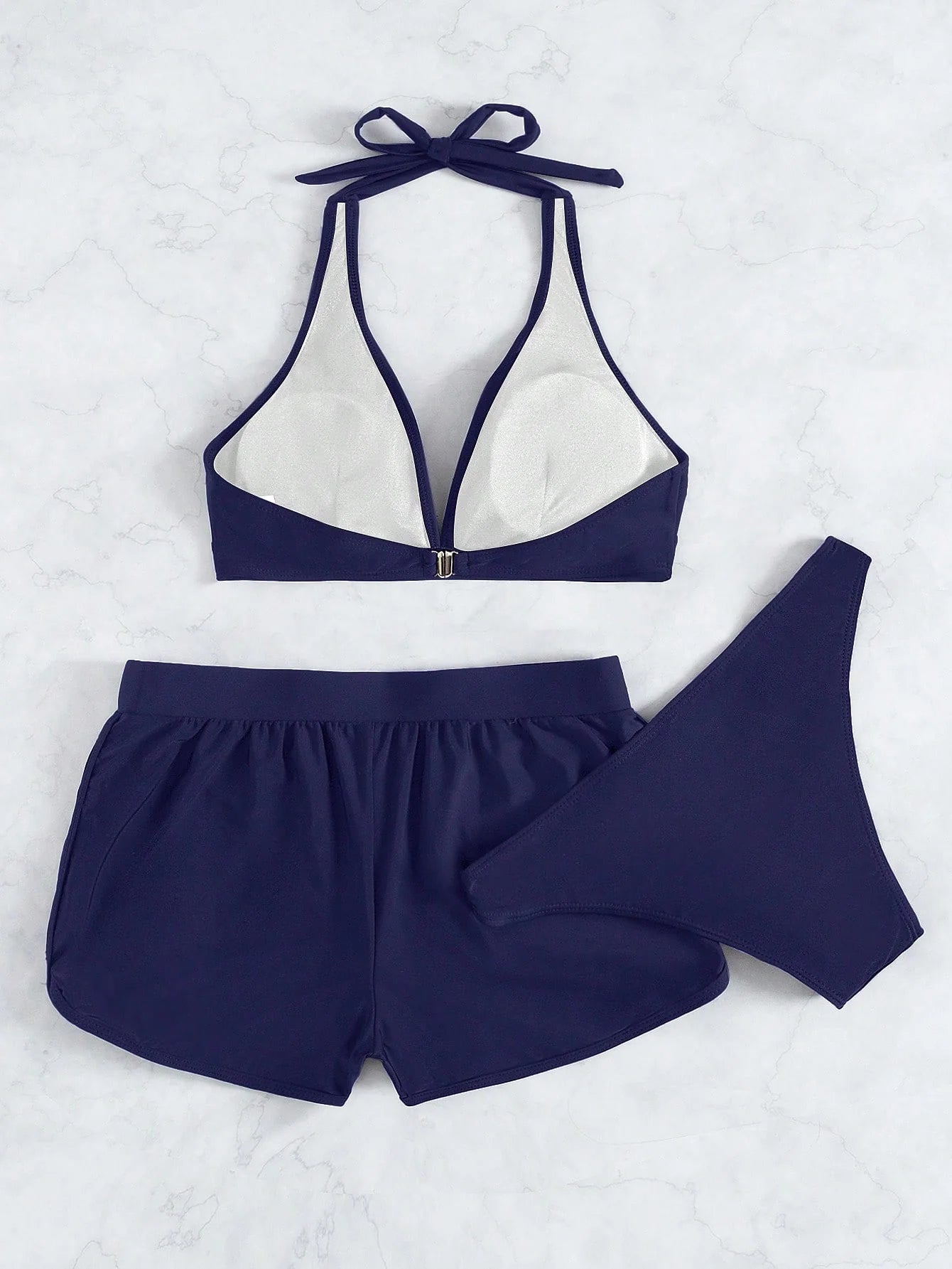 Conjunto de Biquíni Frente-Única com Tie Back e Caleçon 3 Peças