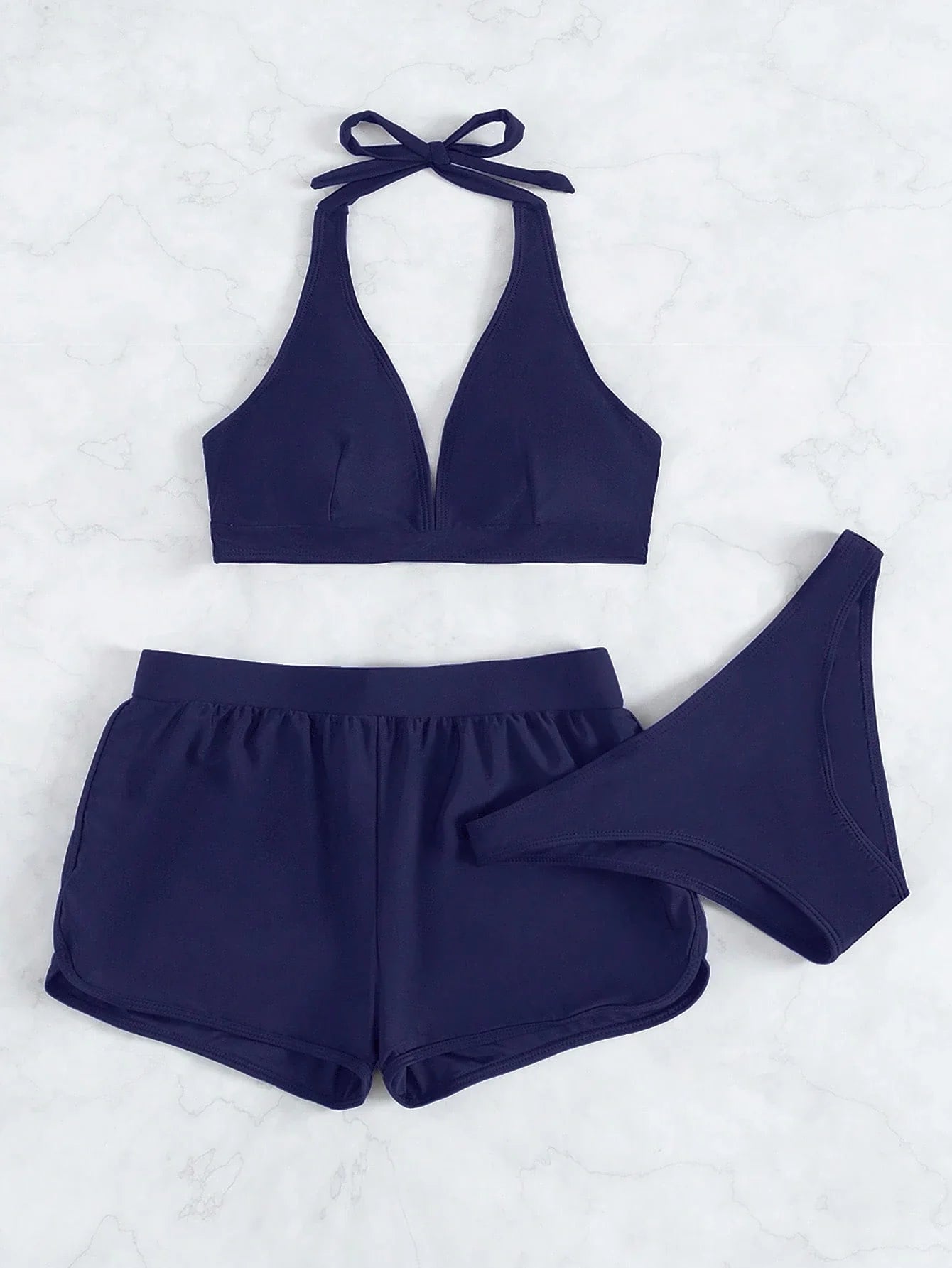 Conjunto de Biquíni Frente-Única com Tie Back e Caleçon 3 Peças