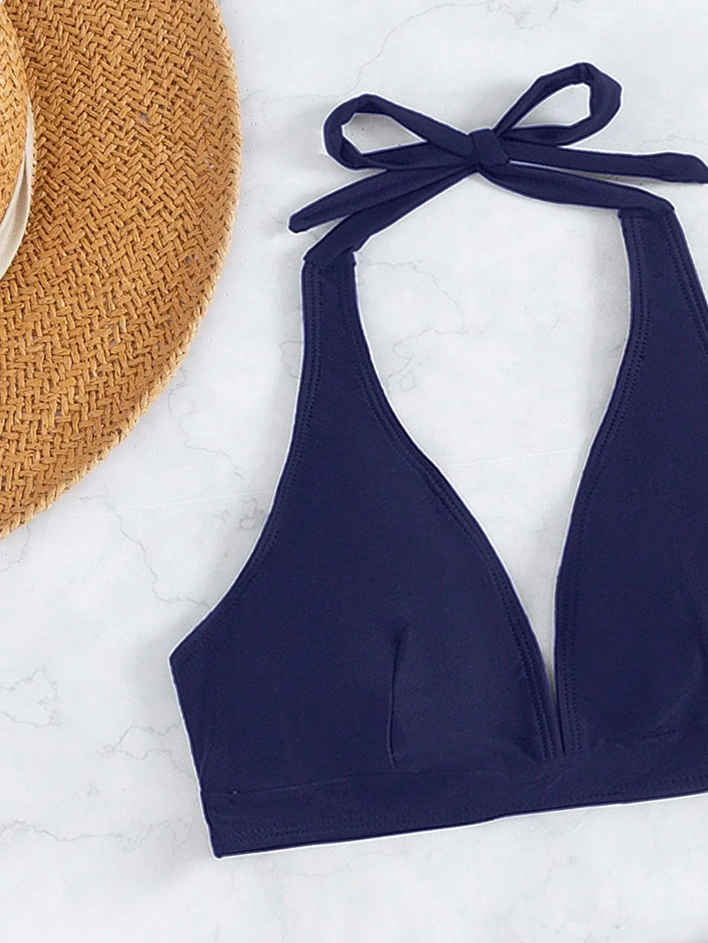 Conjunto de Biquíni Frente-Única com Tie Back e Caleçon 3 Peças